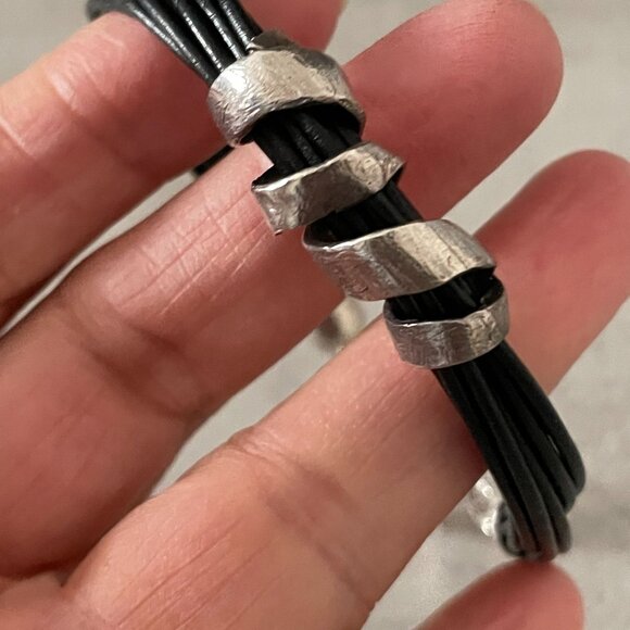 Vintage Silpada City Slicker Sterling Silver Black Leather Bracelet B3207 7.5-8" - Picture 3 of 8